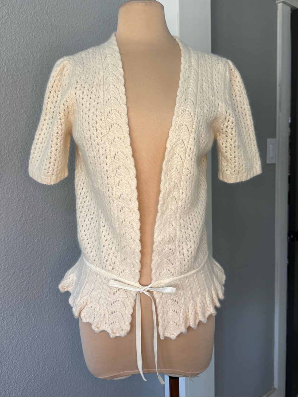 LOFT Coquette Balletcore Lambswool Blend Knit Sweater Size Small Short Sleeve